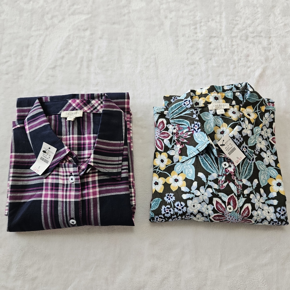 NWT Talbots Button Down Shirt Lot Small Floral & Plaid